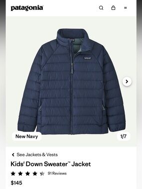 Patagonia Kids' Down Sweater Jacket - Size 4T color “nena” (navy blue)